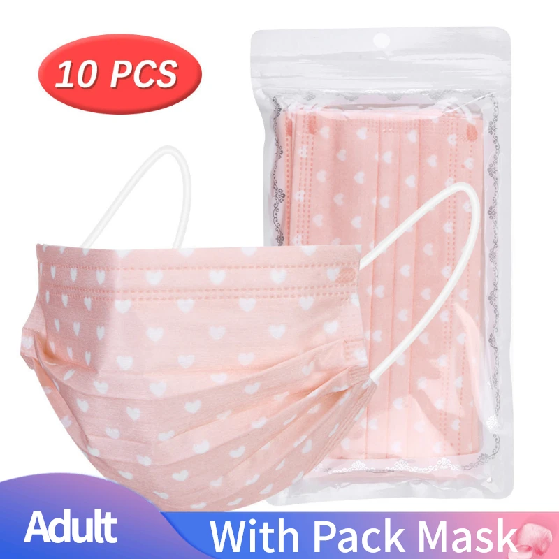 

10 шт., одноразовая Маска для лица с принтом Love