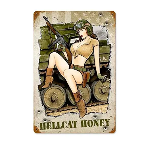 

Vintage Hellcat Honey - Pin-Up Girl Tin Sign Metal Sign TIN Sign