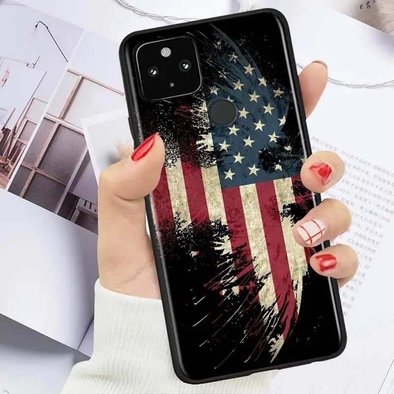 

Blue Line American US Flag Shockproof Cover for Google Pixel 5 5A 4 4A XL 5G Black Phone Case Shell Soft Fundas Coque Capa