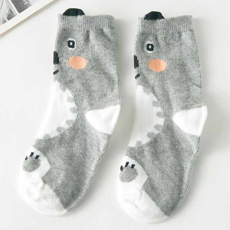 Gray bear 1 пара, милые детские короткие детские носки унисекс с рисунком лисы, зимние хлопковые носки для девочек и мальчиков, носки с животными для малышей, сова, медведь, 9-48 месяцев - Цвет: Gray bear