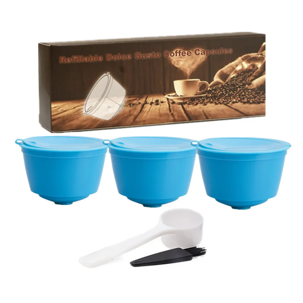 1st Blue 3 шт Dolci Gusto многоразовые кофейные капсулы фильтр Basker многоразовые 200 раз капсула капельница для dolcegusto получить кисточку ложка - Цвет: 1st Blue