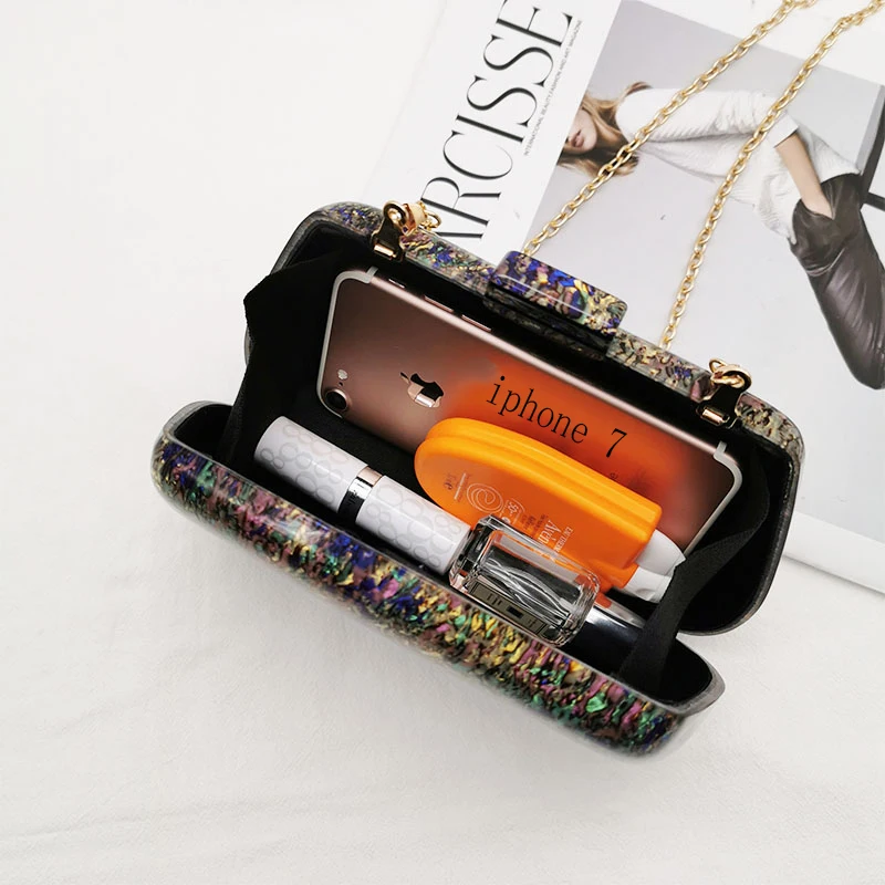 Женские сумки клатчи элегантные вечерние мессенджеры из акрила с разноцветным