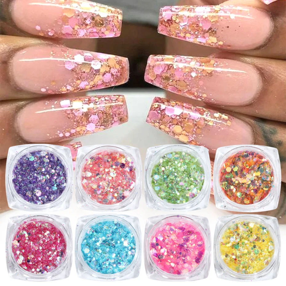 8 коробок/комплект голографические наклейки для ногтей Русалка блестки нейл Арта