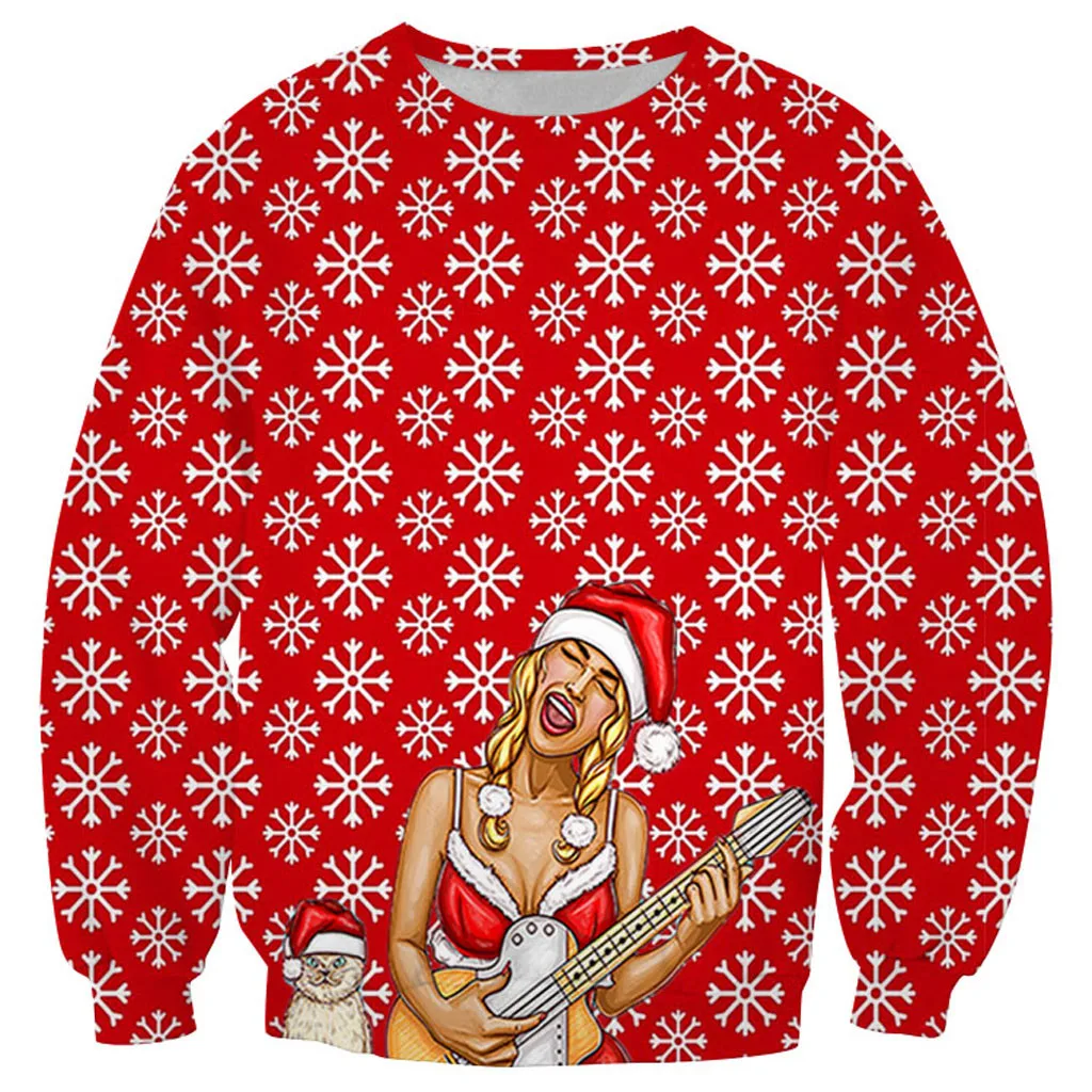 Рождественский свитер с принтом Санта Клауса свободный для мужчин и женщин