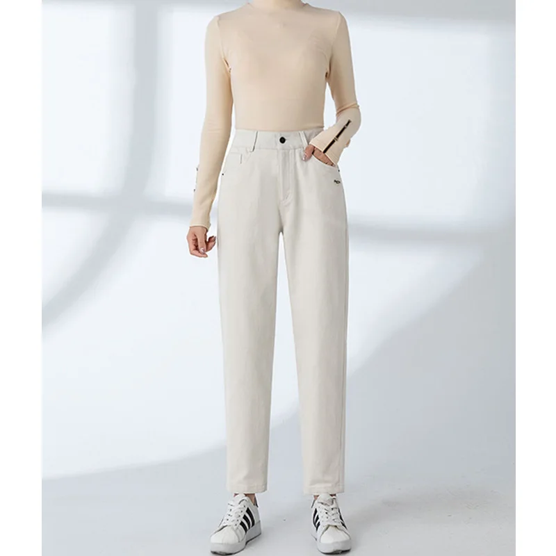 Джинсы женские с завышенной талией базовые свободные прямые штаны-султанки из