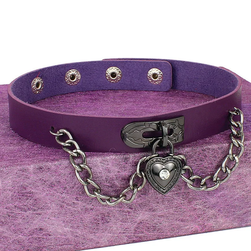 

New 2020 Fashion Women Girls Punk Heart Pendant Necklace Choker Chain Goth Pu Leather Necklace on Neck Collar Choker Necklaces