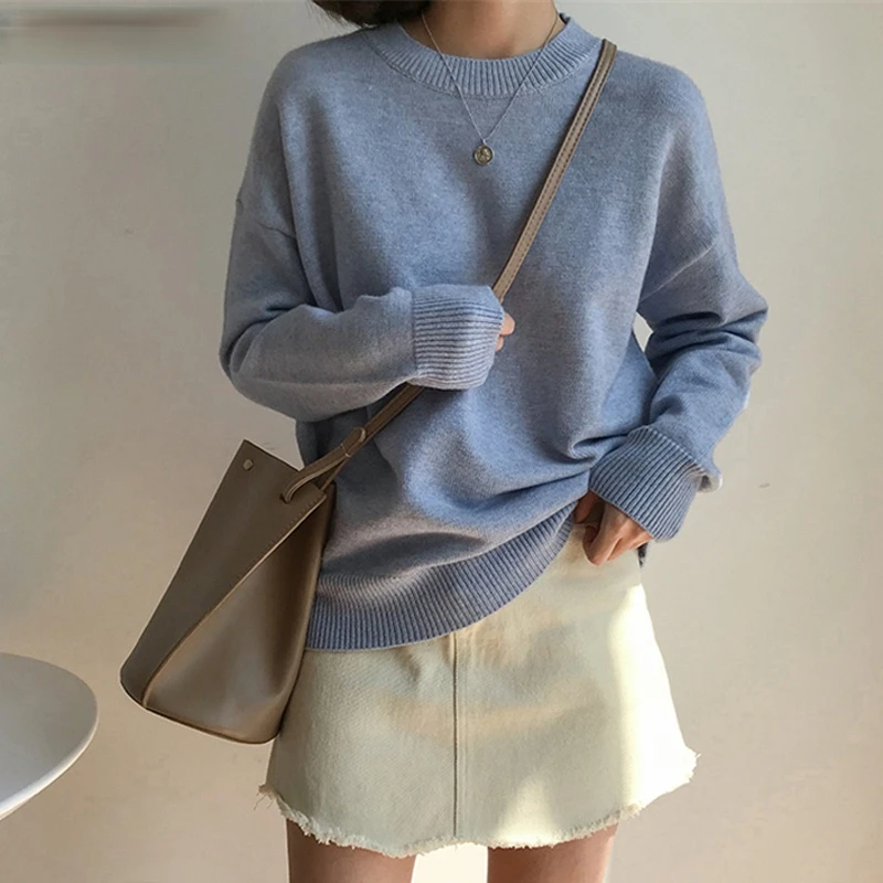 

Basic O-neck Knitted Jumpers for Women Sweater Casual Loose Long Sleeve Winter Sweater Female Pullovers Streetwear