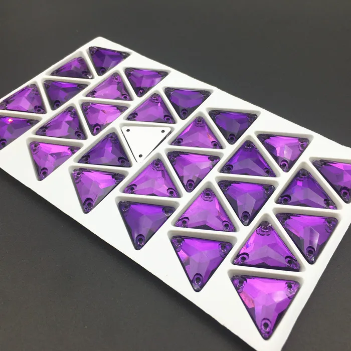 amethyst Треугольные стразы с плоской задней частью и 3 отверстиями, стеклянные кристаллы, 12 м, 16 мм, 22 мм, стразы, бусины для свадебного платья, обувь, сумки, сделай сам, отделка - Цвет: amethyst