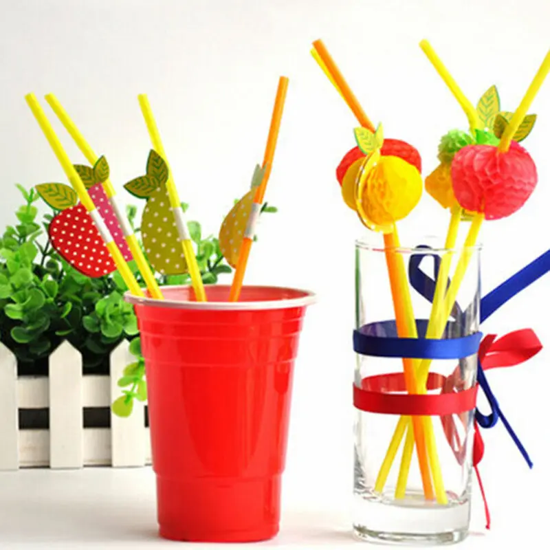 

50PCS Colorful 3D Fruit Cocktail Party Wedding KTV Drink Straws Party Decor