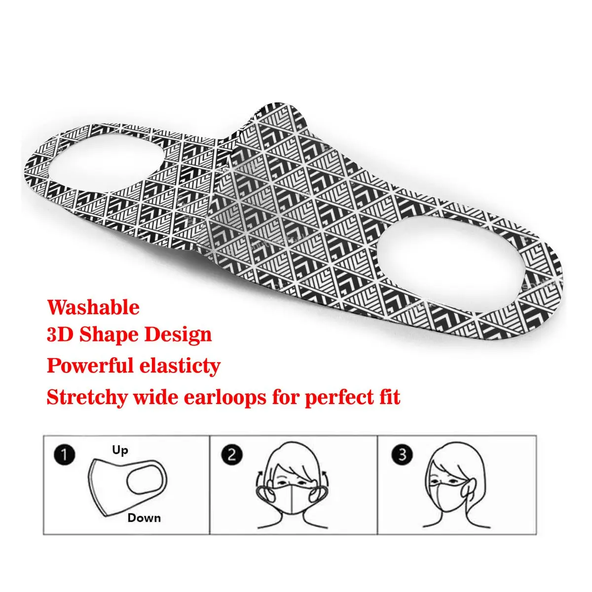 

Dust Mask Black Color Lattice Stripe Triangle Seamless Mouth Face Mask for Adult Kids Windproof Washable Reusable