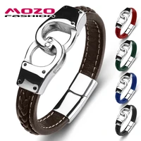 fashion mens handcuffs bracelet genuine leather stainless steel charm bangles womens high quality jewelry brown