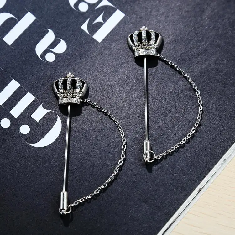 Брошь кристалл брошь Классический Топ Мода рекламная брошь высокого класса мужская Корона Брошь, значок на булавке костюм женский ретро цепь - Окраска металла: Покрытие антикварным серебром