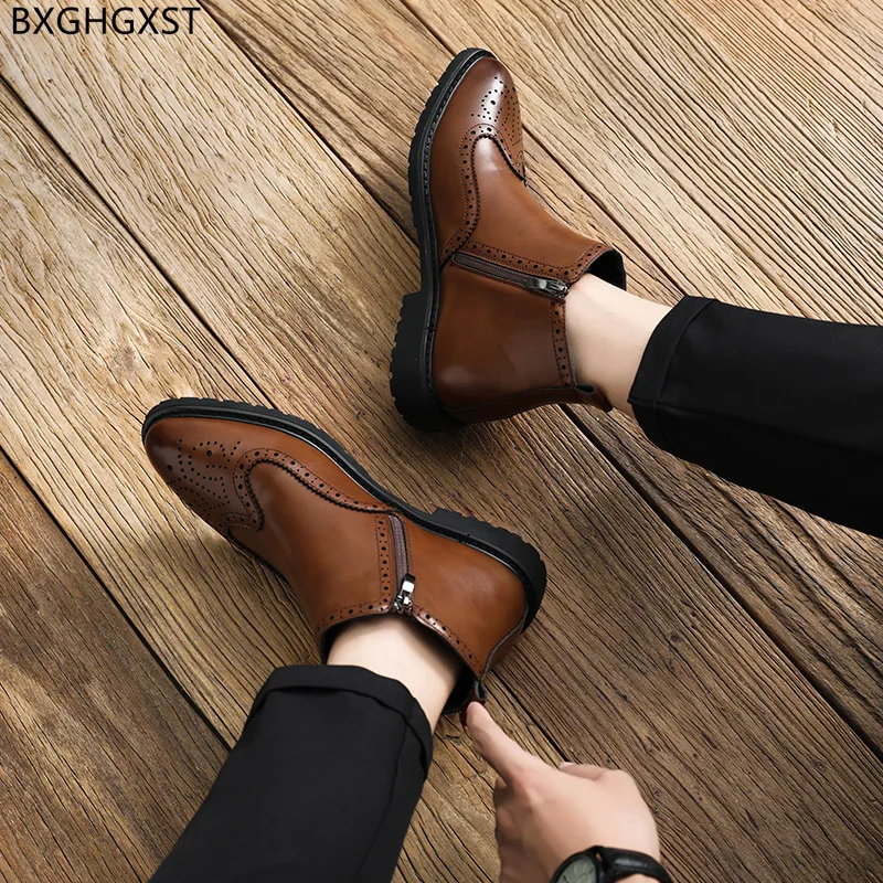 Chelsea Boots for Men Male Brogue Shoes Men Ankle Boots for Man 2023 Leather Boots Men Luxury Designer Shoes Man Chaussure Homme images - 6