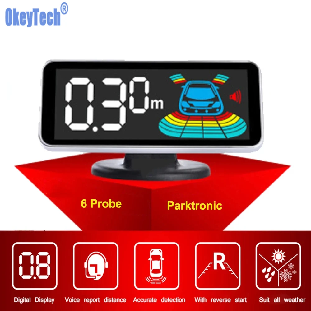 

Car Auto Parktronic Alarm System 6 Sensors Display Led Digital Universal Reversing Red Voice Parking Sensor Kit Radar Detector