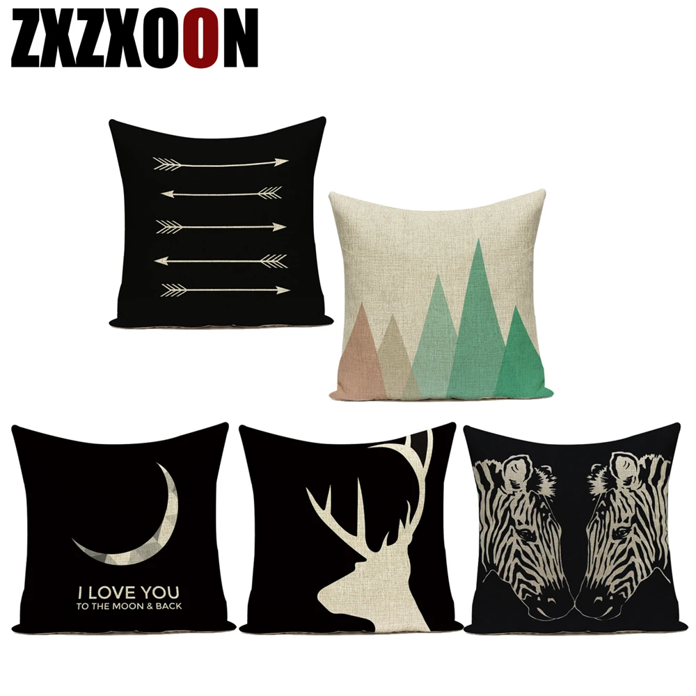 

Декоративный Чехол-Подушка, черно-белый чехол с изображением животных, оленя, букв, сохраняющих спокойствие, геометрическое оформление для ...