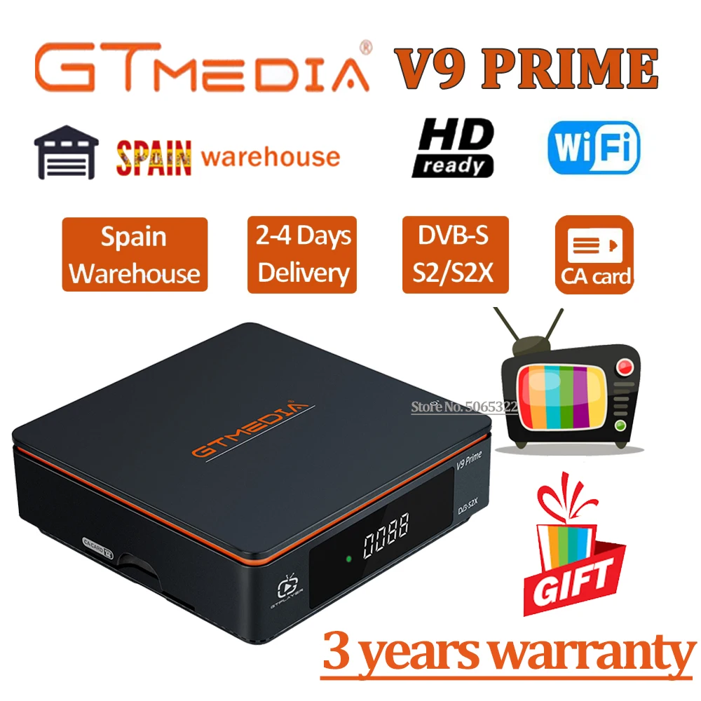 Спутниковый приемник gtmedia V9 super/prime 4 типа с дополнительным питанием от V8X h.265