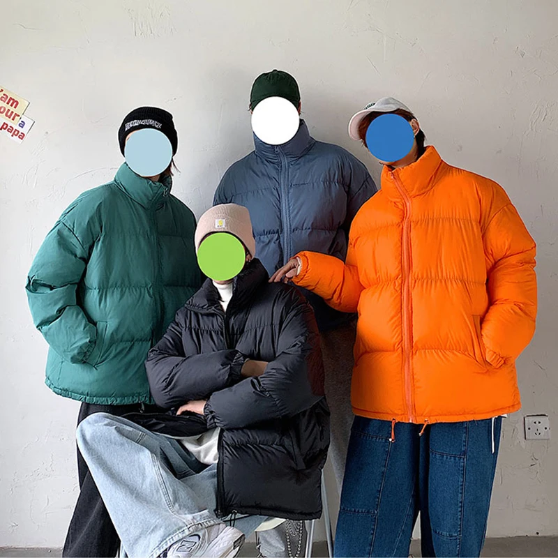 

New 2021 Winter Warm Jacket Mens Casual Thick Jackets Fashion Stand Collar Parkas Coat Solid Color Windproof Streetwear Men