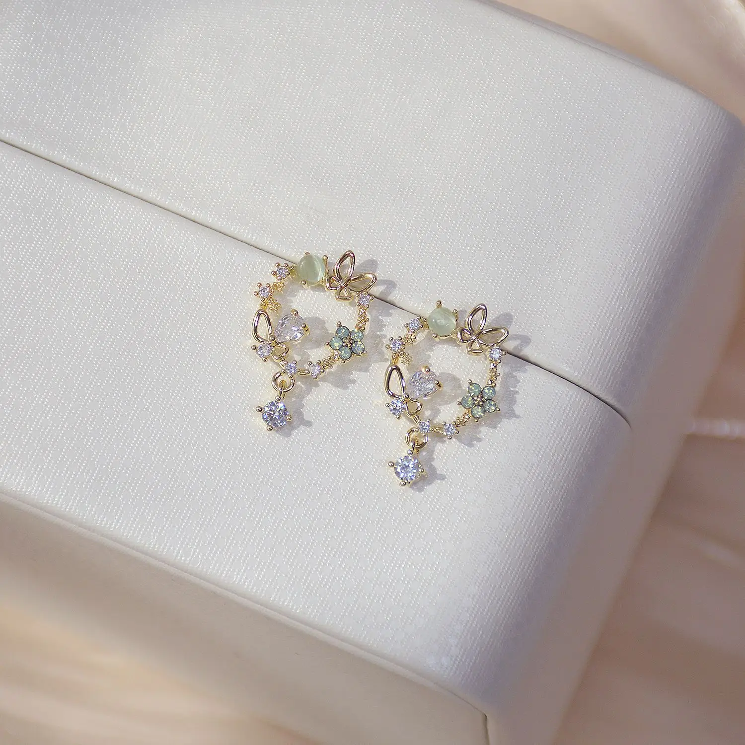 

Luxury 14K Real Gold Plated Women Earings Brilliant AAA Zirconia Heart butterfly Shaped Stud Earring Brincos Wedding Pendant