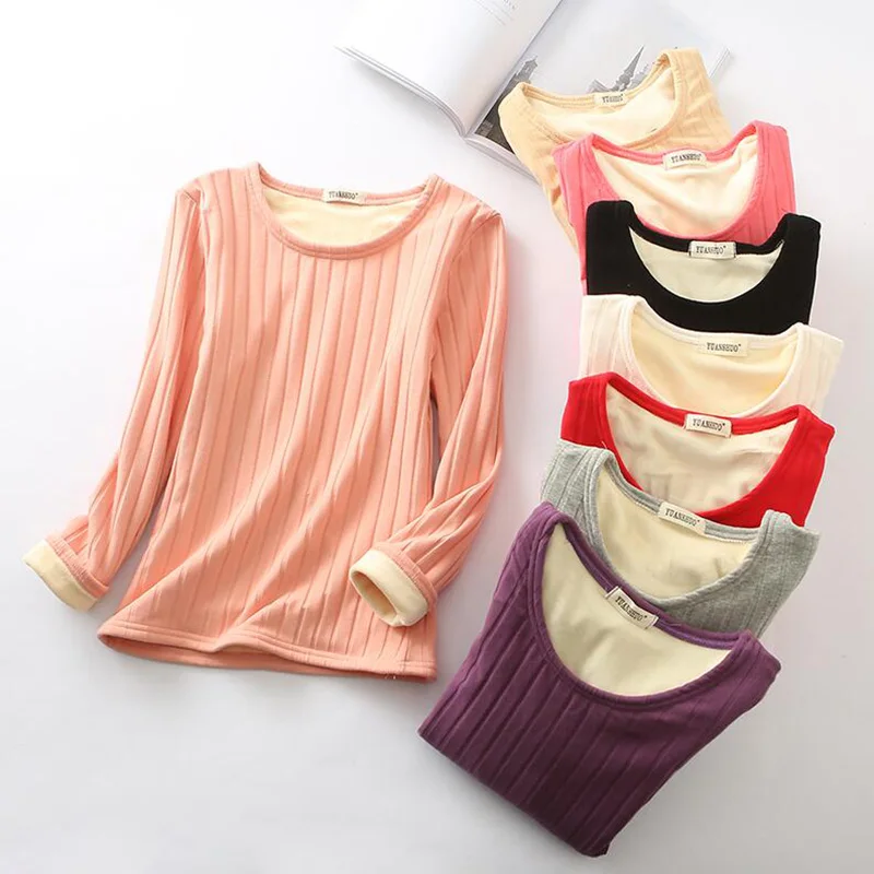 Осенне зимняя женская теплая Толстая бархатная футболка с длинным рукавом из