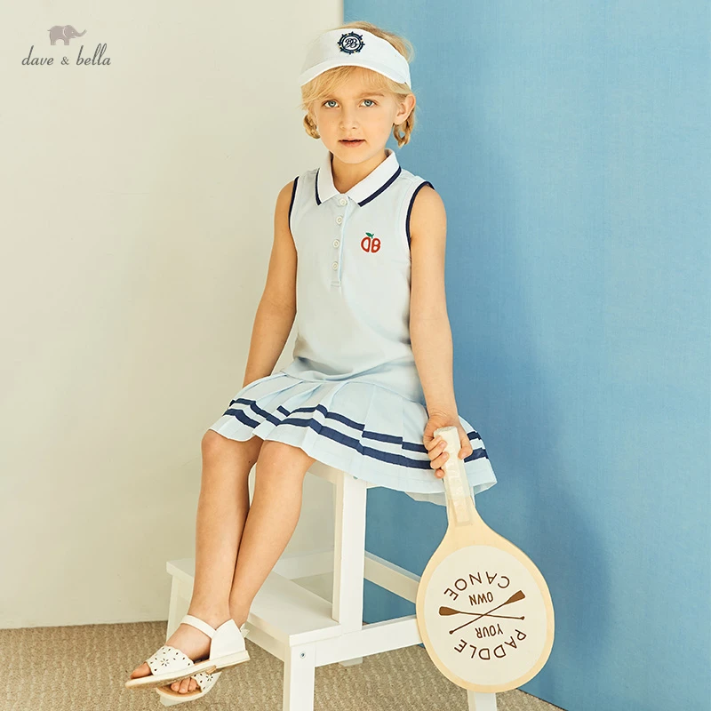 

DKH17099 dave bella summer girl's 5Y-13Y fashion cartoon solid draped dress children sweet dress kids infant lolita clothes