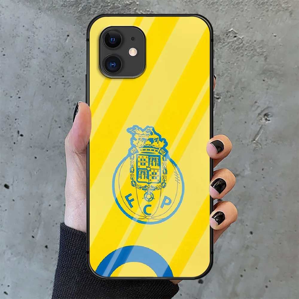 

Portugal Porto football Phone Tempered Glass Case Cover For IPhone 6 6S 7 8 11 12 X Xr Xs Se 2020 Pro Max Plus Mini Black Etui