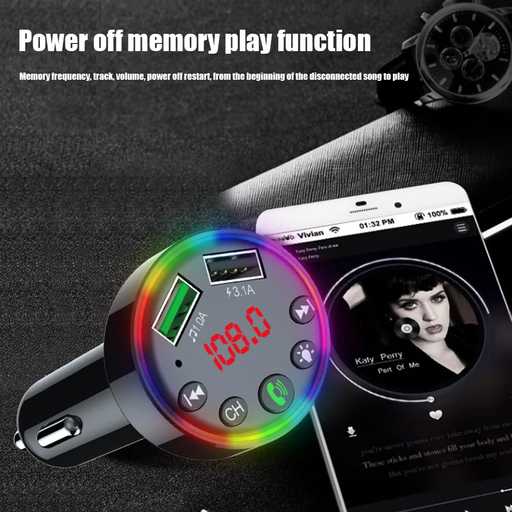 

F9 In-Car Bluetooth FM Transmitter Backlit Hands Free Call MP3 Player USB Charger Wireless Bluetooth 5.0 FM Radio Adapter Car
