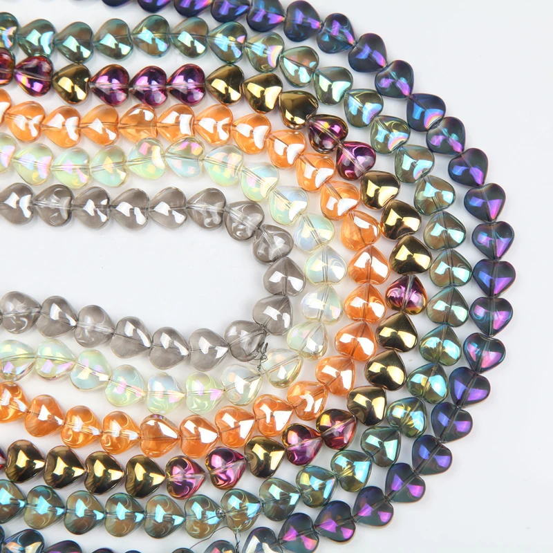 Стеклянные бусины в форме сердца 1 нить 70 шт. 10 мм сверкающие хрустальные