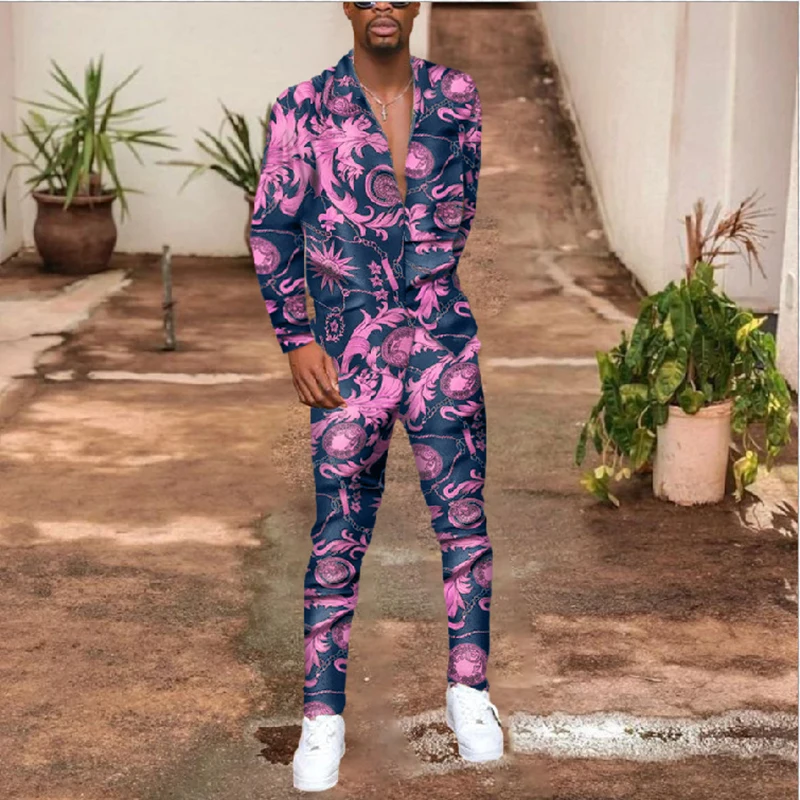 

ZOGAA Spring Autumn Men Fashion 2021 Golden Luxury Printed Design Mens Sets Shirt Top And Pants Floral Graffiti Men Clothing