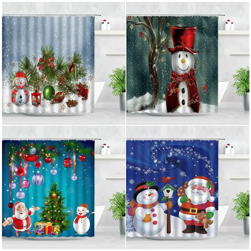 

Новый год, Рождество, занавески для душа, набор, милый снеговик, мультяшный Санта-Клаус, Рождественская елка, Декор, ткань для ванной, занавес...