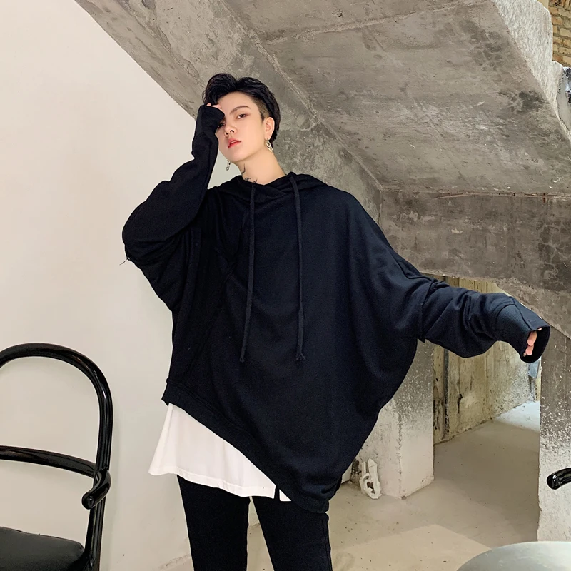 Мужская Асимметричная Толстовка IEFB/с косым подолом Свободный пуловер с длинным