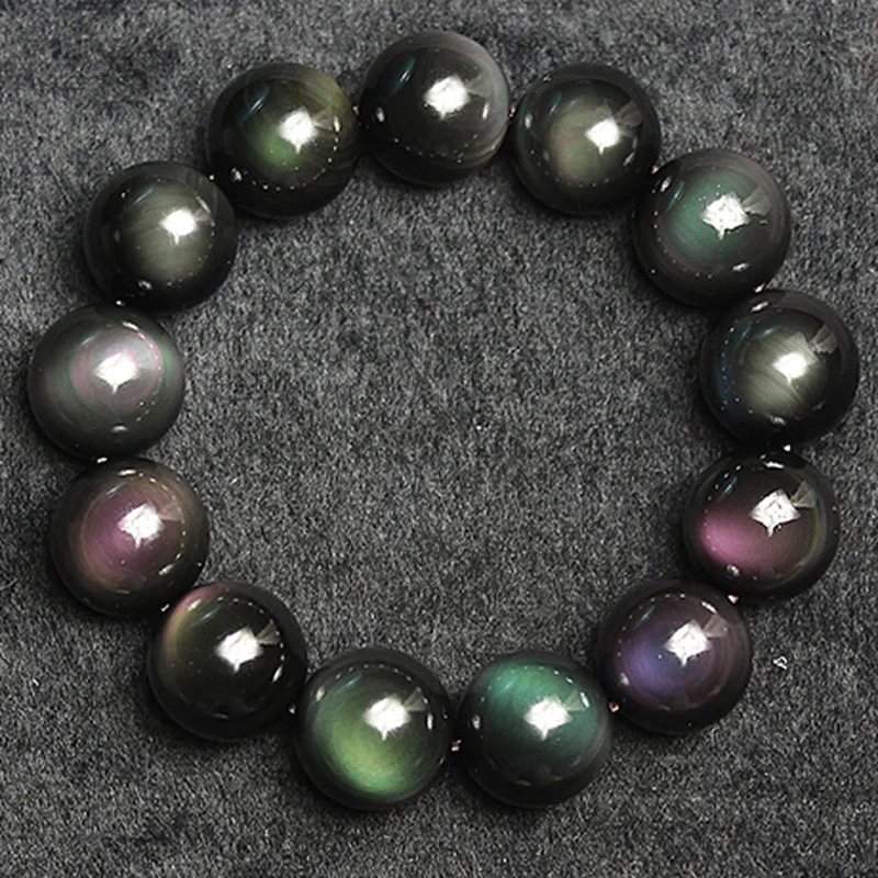 

Natural Stones Black Rainbow Eye Obsidian Bracelet for Men Women 8 10 12 14 16MM Crystal Quartz Agate Round Bead Lucky Jewelry