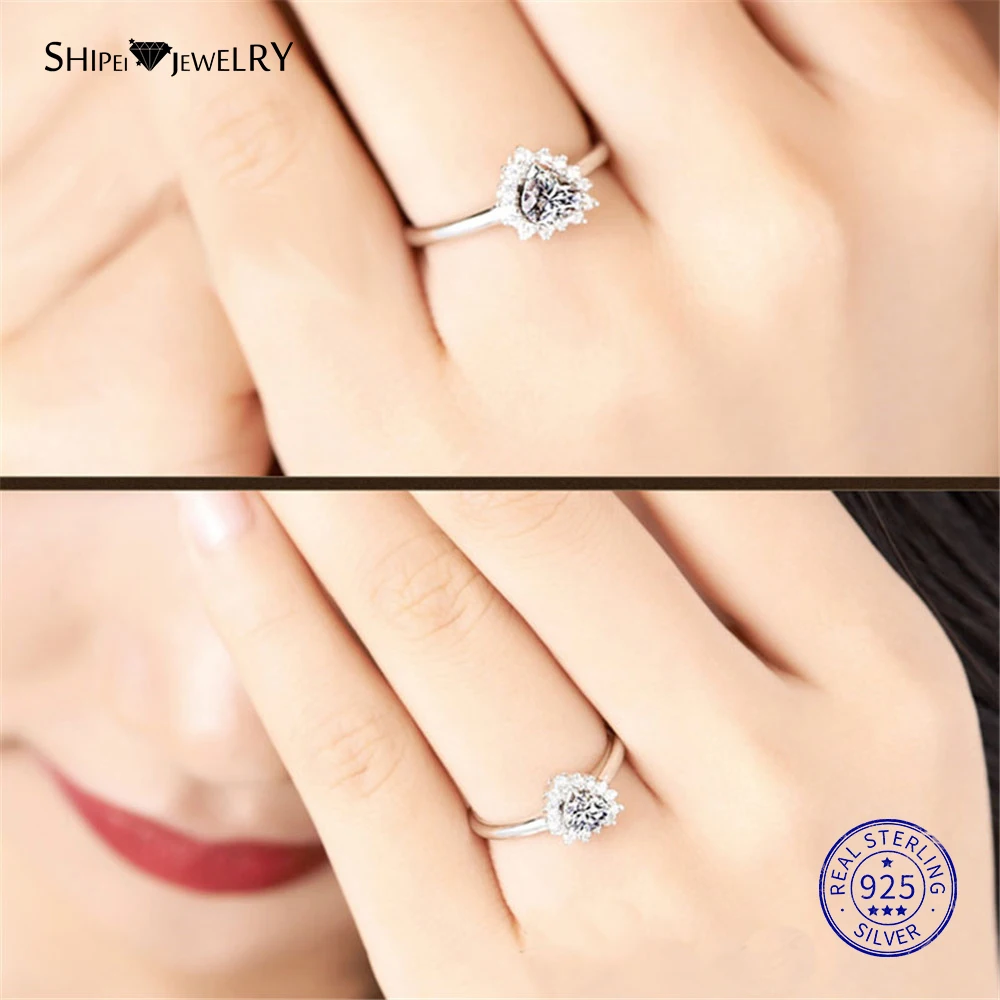 

Shipei 100% 925 Sterling Silver Fine Jewelry Created Moissanite Heart Engagement Ring Promise Ring for Women Anniversary Gift