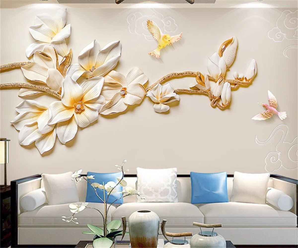 

Any size custom 3D European style jewelry stereo magnolia flower background wall decoration mural living room photo wallpaper