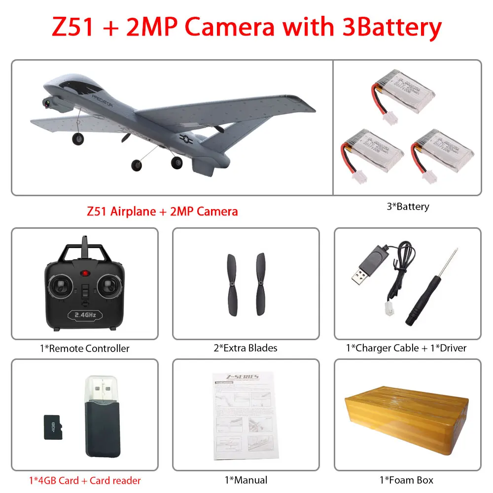 2MP 3B foam box Радиоуправляемый самолет Z51 из ЕПП-пены с HD камерой 2 Мп или без камеры, 20 минут в полете - Цвет: 2MP 3B foam box