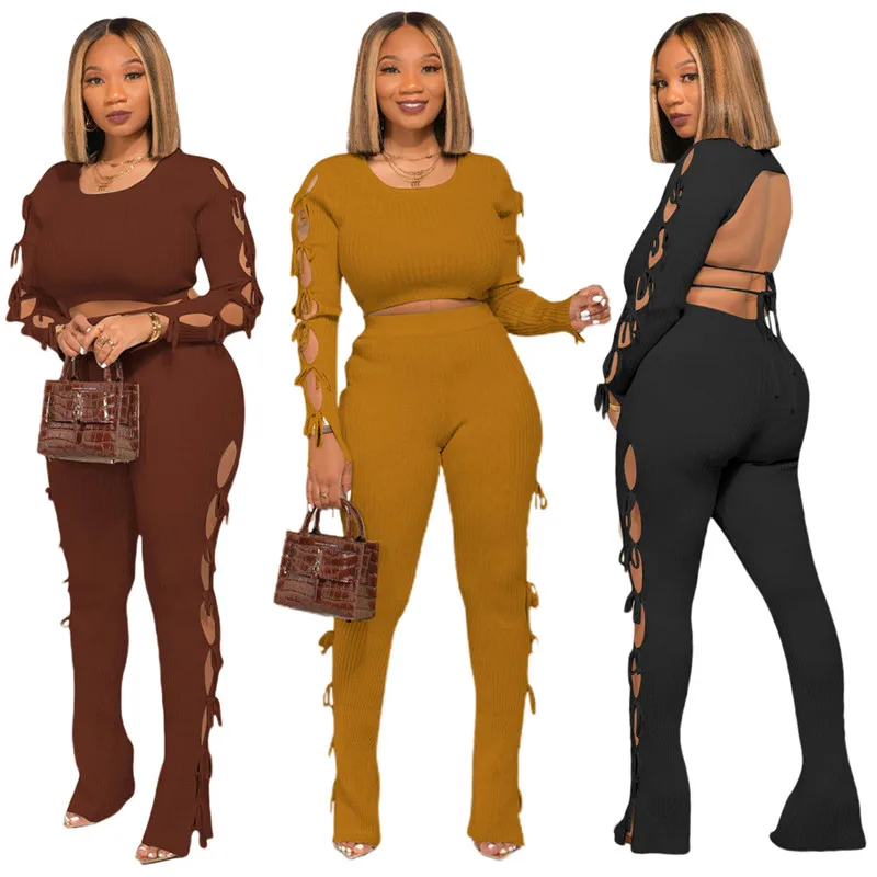 Соблазнительный трикотажный комплект из 2 предметов в рубчик короткий топ с