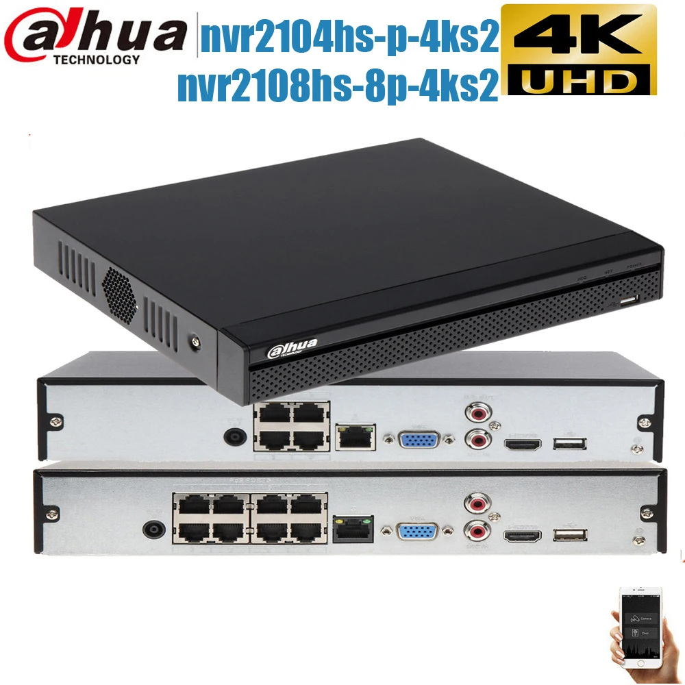 Mutil язык Dahua DHI NVR2104HS P 4KS2 NVR2108HS 8P 8PoE 4K H.265 поддерживаются sd карты 8Mp разрешение
