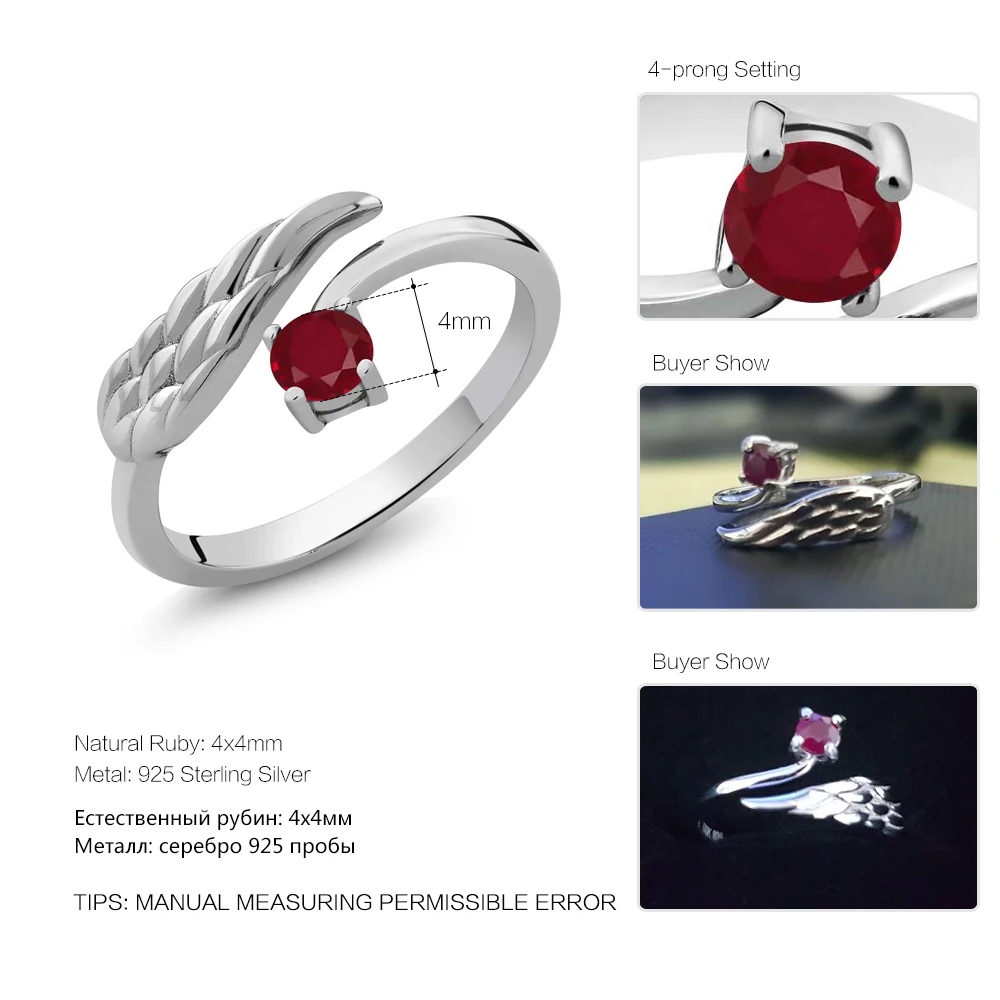 GemStoneKing 0 30 cttw Твердое Серебро 925 пробы женское кольцо натуральный красный рубин
