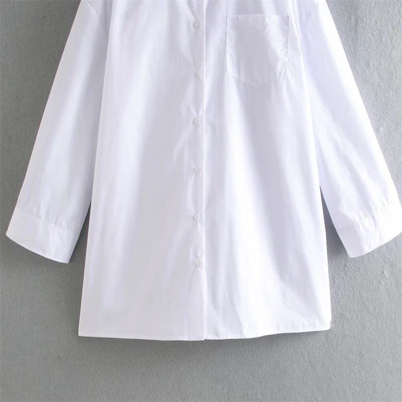 

TRAF Women 2021 Fashion Solid Color Lapel Loose Pocket Shirt Retro Long Sleeve Closure Blouse Streetwear
