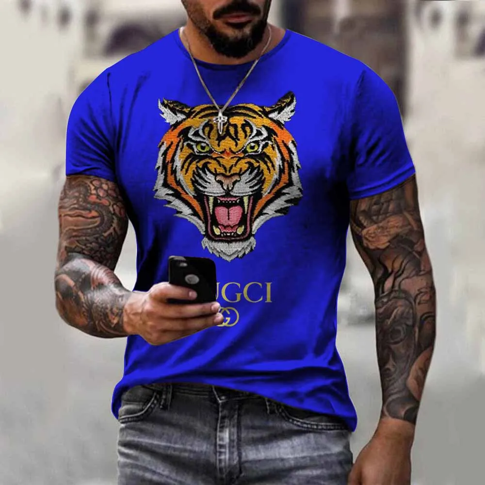 

2021 summer new men's tiger print Harajuku T-shirt casual wear stitching size 110-6XL fashion plus size men's clothing