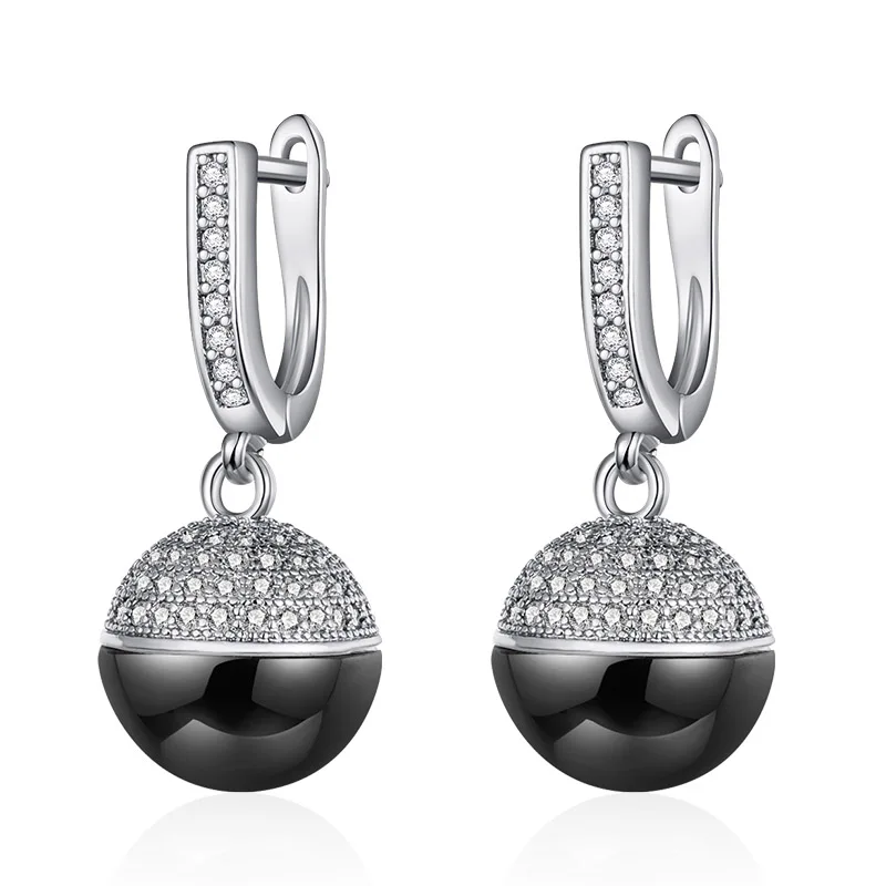 silver black MAIKALE, классические круглые керамические висячие серьги, покрытые медью, золотые, серебряные, корейские серьги для женщин, модное ювелирное изделие для женщин, подарки - Окраска металла: silver black