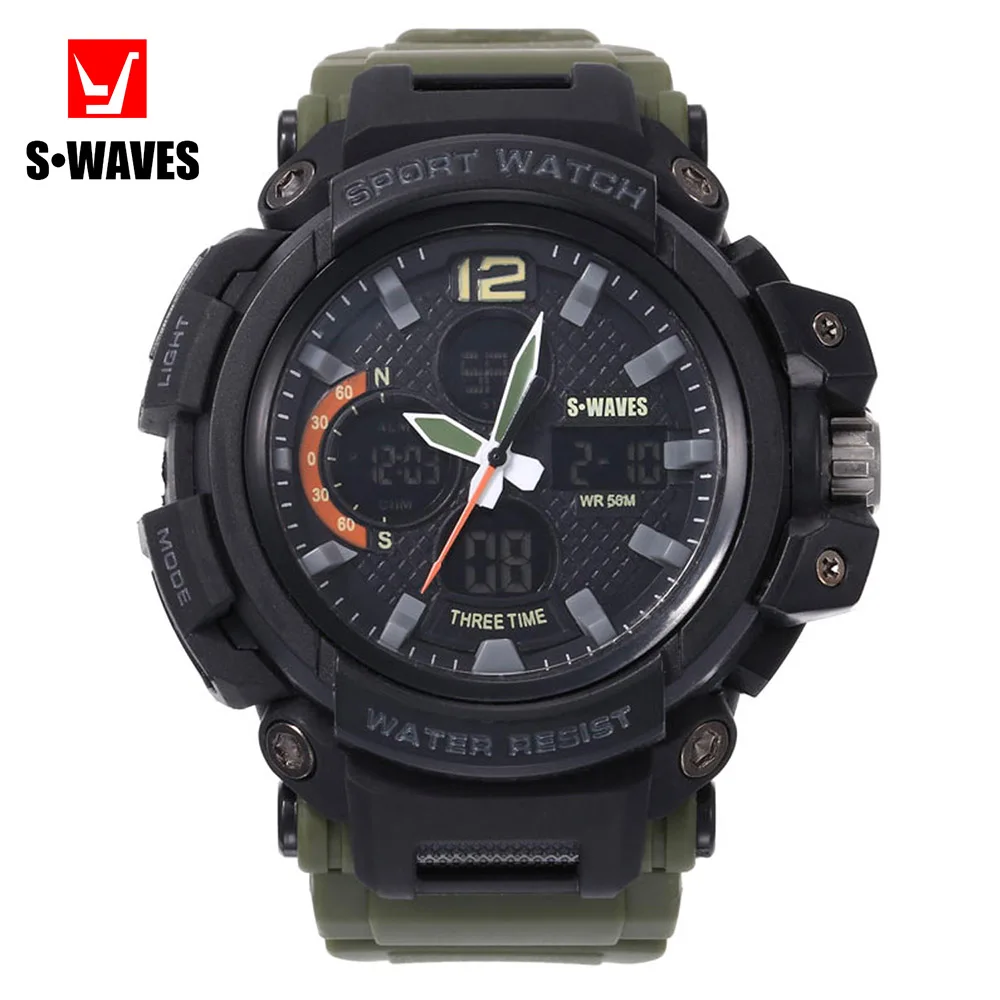

SWAVES Green Wristwatch Mens Quartz Multi Function Unique Relojes Para Hombre Plastic Sports Men Watch Waterproof Dropshipping