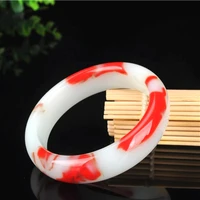 natural red white jade bangle bracelet genuine hand carved fine jewellery fashion charm accessories amulet for men women gifts