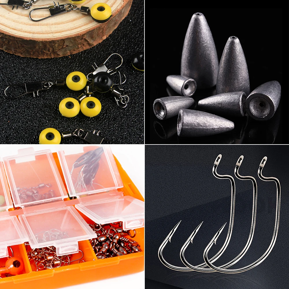 

226pcs Fishing Accessories Kit Jig Hooks Bullet Bass Casting Weights Fishing Swivels Snaps Fishing Tackle Set with Tackle Box