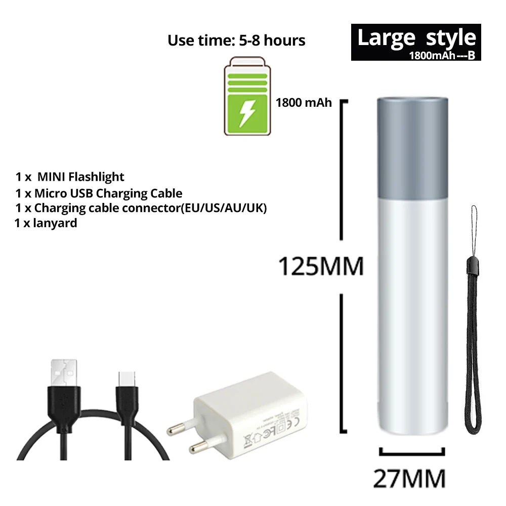 Big style-1800mAh-B USB Перезаряжаемый простой Креативный светодиодный фонарик из алюминиевого сплава с 3 режимами освещения фонарь 200 метров дальность освещения - Испускаемый цвет: Big style-1800mAh-B