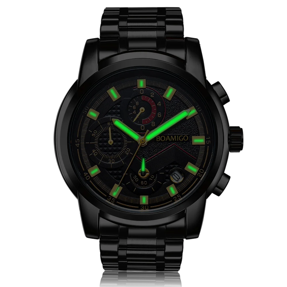 Часы мужские с хронографом водонепроницаемые полностью стальные