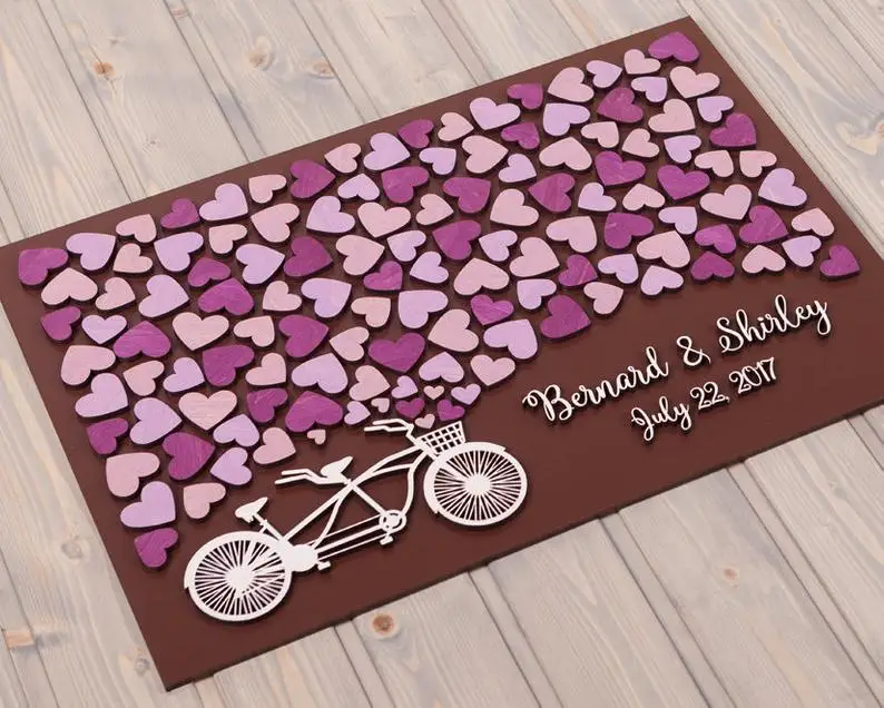 Свадебная Гостевая книга альтернативный тандем велосипед 3d фиолетовые сердца