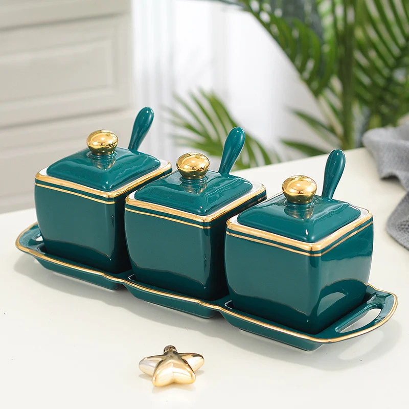 

Luxury Nordic Seasoning Jar Ceramic Creative Salt and Pepper Bbq Seasoning Box Set Sugar Bowl Especiero Kitchen Supplies DG50SJ
