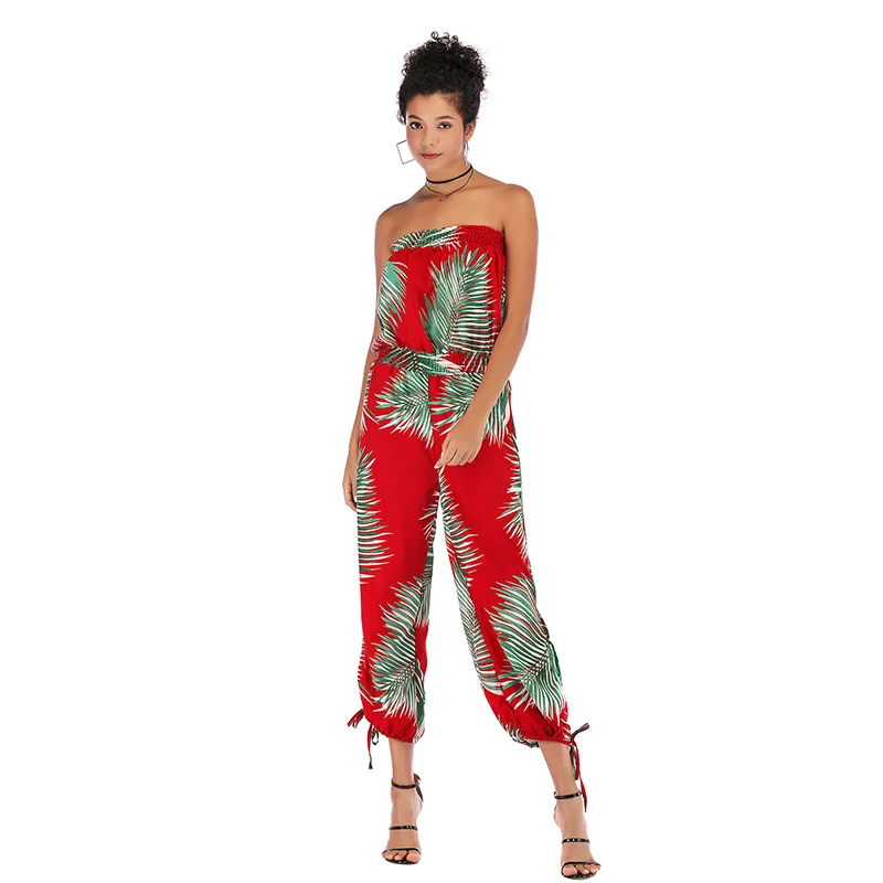 

Jumpsuit Women Casual Playsuit 2021 Summer Overalls Strapless Flower Print Chiffon Jump Suit Sexy Fashion Clothes Street Style