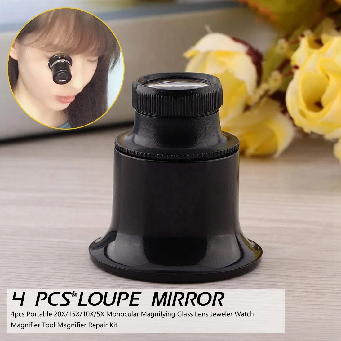 Увеличительное стекло с зажимом для глаз 4 шт. портативный монокуляр 20X/15X/10X/5X