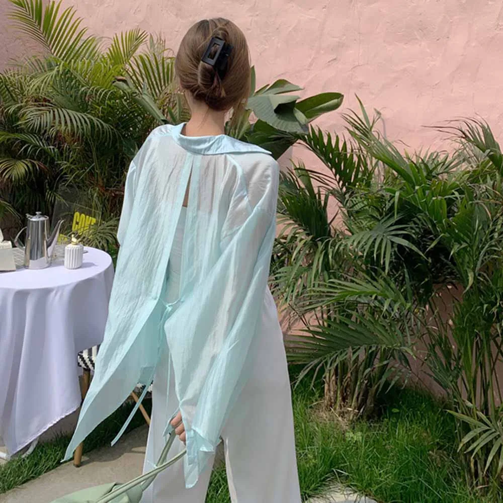 

Новинка 2021, летняя свободная прозрачная блузка, женская тонкая рубашка с длинным рукавом и защитой от солнца, женская модель